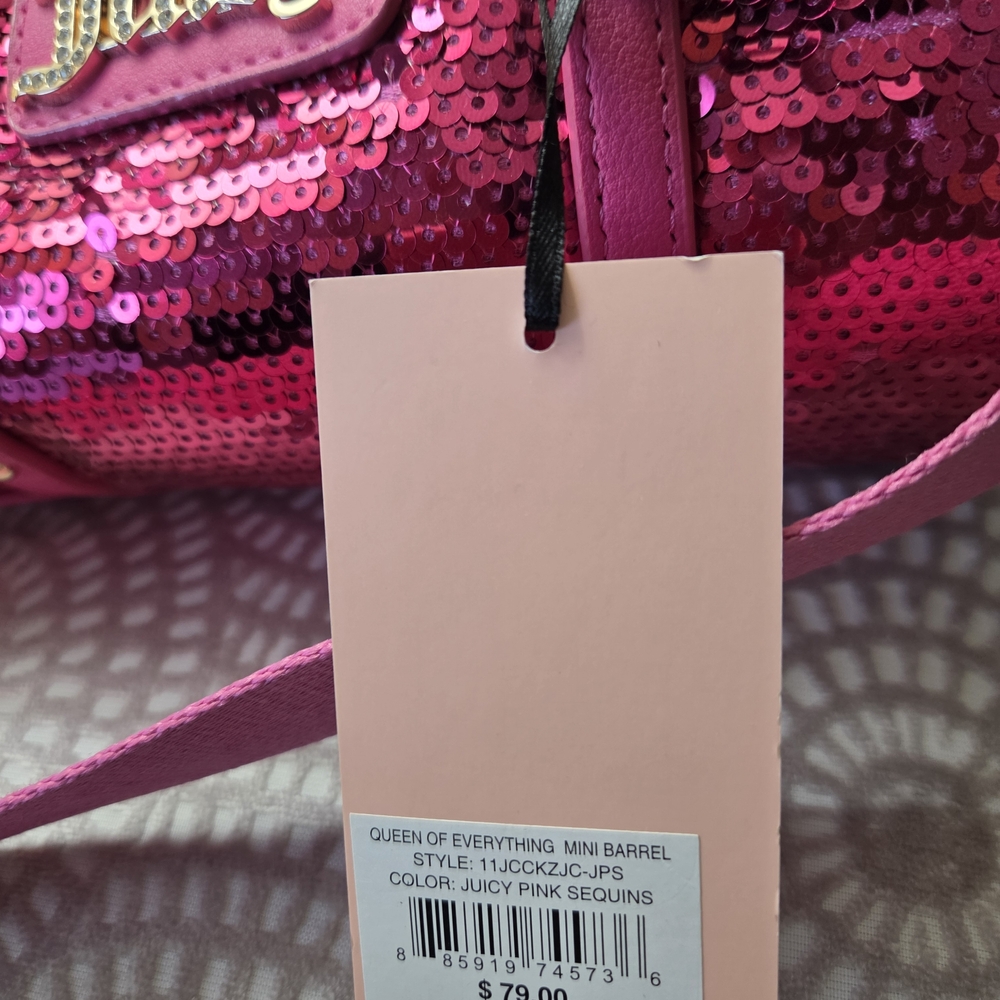 Juicy Couture Mini Barrell Fuchsia Sequin Crossbody Bag NWT - Picture 6 of 14